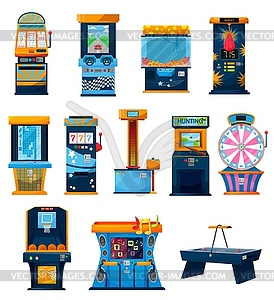 Game machines icons cartoon attractions set - royalty-free vector clipart