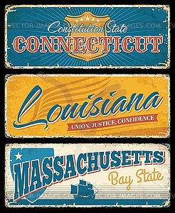 USA states grunge signs, American travel, tourism - vector clipart