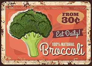 Broccoli metal plate rusty, cabbage vegetable farm - vector clip art