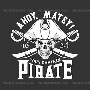 Pirate skull with sabers t-shirt print - vector clipart