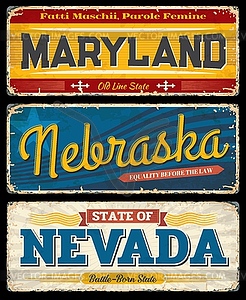 USA Maryland, Nebraska, Nevada state vintage signs - vector clipart / vector image