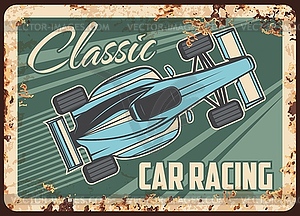 Car racing metal rusty plate, sport rally races - vector clipart / vector image