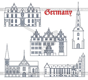 Germany landmarks architecture, German city icons - vector image