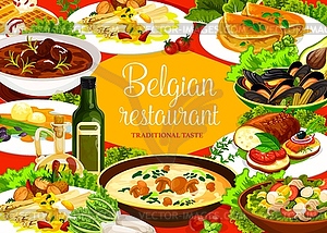 Belgian cuisine restaurant food dishes - vector image