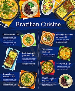 Brazilian cuisine menu template, meals - vector clipart
