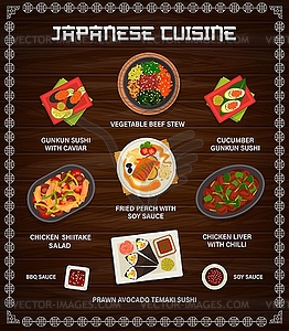 Japanese cuisine menu, meals of Japan set - vector clipart