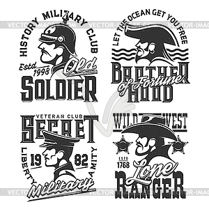 Принты на футболках солдат, пиратов и рейнджеров - изображение в векторе