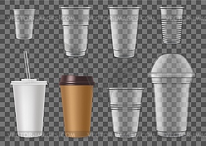 Empty clear disposable plastic cup with lid Vector Image