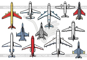 Planes airplanes icons, aviation military aircraft - vector clip art