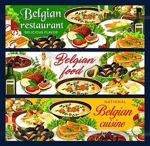 Belgian cuisine banners with restaurant dishes - vector clipart