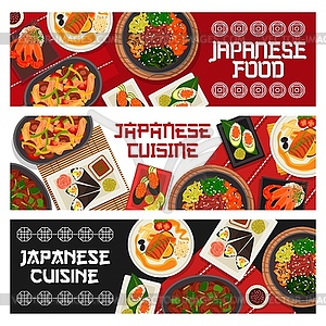 Japanese food Japan cuisine cartoon banners - vector image