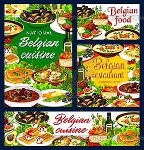 Belgian cuisine restaurant dishes banners - vector image