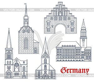 Значки зданий ориентир Германии, Киль, Фленсбург - рисунок в векторе