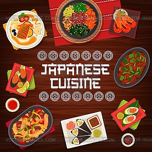 Japanese cuisine cartoon poster, Japan food - vector image