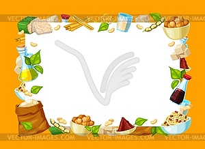 Natural soybeans food products frame - royalty-free vector image