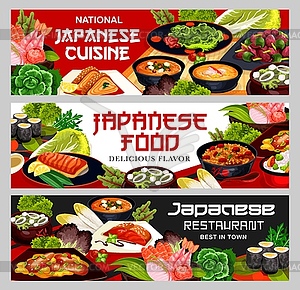 Japanese cuisine food, Japan restaurant banners - vector image