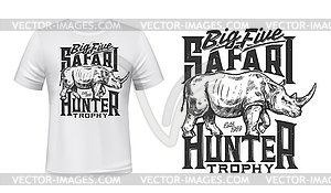 Tshirt print with Rhino sketch, rhinoceros - vector clipart