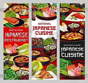 Japanese cuisine food Japan restaurant meal dishes - vector image