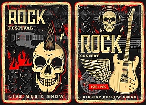 Hard rock music retro flyers or posters - vector clip art