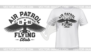 Eagle flying club t-shirt print mockup, air patrol - royalty-free vector image