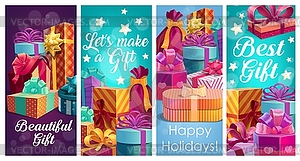 Holiday gifts banners with wrapped presents - vector clip art