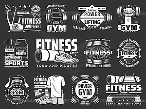 Fitness training and gym equipment shop icons - vector image