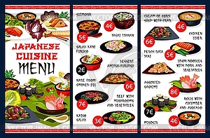 Japanese cuisine food menu, Japan restaurant meals - vector clip art