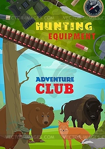 Hunting equipment, adventure club poster - vector clipart