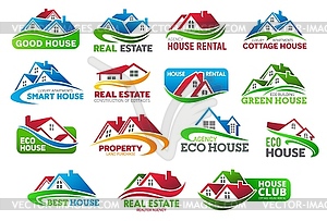 Realtors real estate icons with cottage houses - vector image