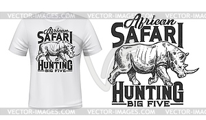 Safari hunting t-shirt print with rhino - vector clipart / vector image