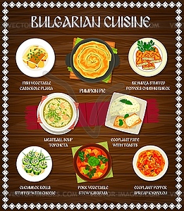 Bulgarian cuisine food of vegetable, meat, fish - color vector clipart