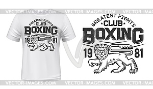 Lion t-shirt print mockup, boxing figth club team - vector clipart