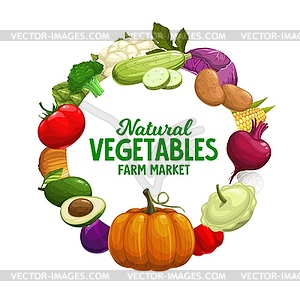 Vegetables banner, farm market food veggies frame - vector clip art