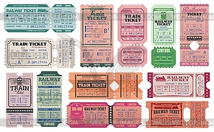 Railway and train retro tickets, admits - vector clipart