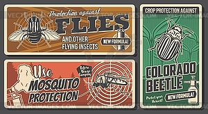 Protection of insects and pests control banners - color vector clipart