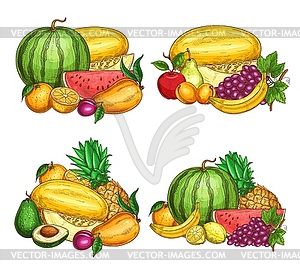 Fruits farm harvest sketch - royalty-free vector clipart