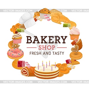 Bakery shop desserts cartoon round banner - vector clipart / vector image