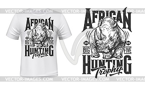 African rhino hunting t-shirt print mockup - vector image