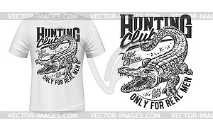 Crocodile or alligator hunt t-shirt print - white & black vector clipart