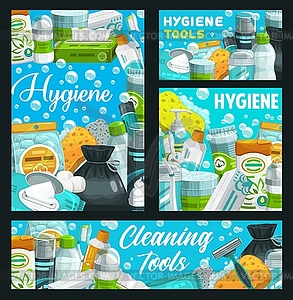 Hygiene and personal care items, bathroom supplies - vector clip art