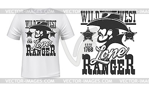 Ranger t-shirt print mockup, wild west cowboy - vector clipart / vector image