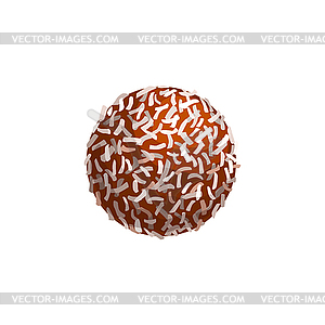 Chocolate candy, sweet dessert in coconut shavings - vector clip art