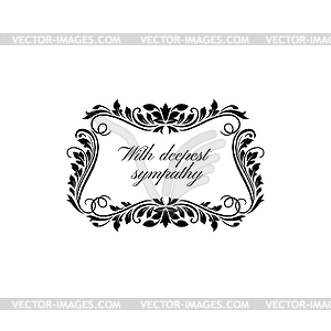 Gravestone funeral lettering, floral border frame - vector clip art