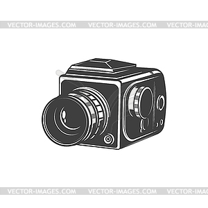 Old photo camera, photography shooting equipment - vector clip art