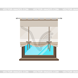 Window with curtain, blind drapes, folding shutter - vector clip art