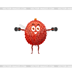Healthy fruit lychee, fitness sport food, cartoon - vector image