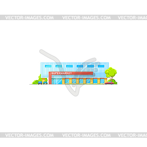 Supermarket building, grocery store mall icon - vector clipart