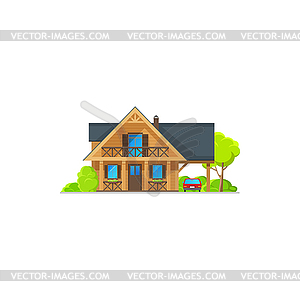 House, bungalow cottage of wood, mansion wood hut - vector image