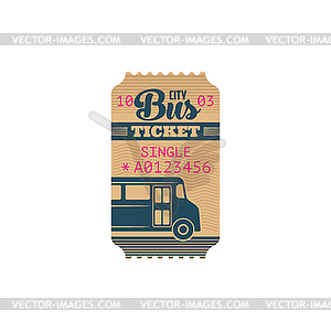 Bus ticket retro coupon on city transport - vector clipart