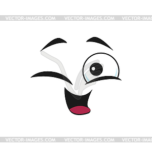 Cartoon smiling face, funny emoji with wink eye - vector clip art